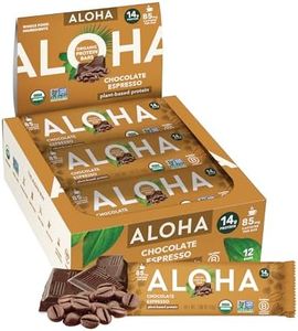 ALOHA Organic Plant Based Protein Bars - Chocolate Espresso (85mg Caffeine) - 12 Bars, Vegan, Low Sugar, Gluten-Free, Paleo, Low Carb, Non-GMO, No Stevia, No Erythritol