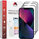 Mobitel 3-Pack Full Coverage Screen Protector for iPhone 13, 13 Pro, and iPhone 14 6.1-inch 9H Hardness Tempered Glass Screen Protector, Anti-Water, Anti-Scratch, Bubble-Free Case Friendly