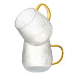 GLASKEY 2 Pack Glass Coffee Mugs with Light Yellow Handle,370ml Borosilicate Glass Coffee Cups with Stylish Vertical Stripes Pattern,Fancy Cups for Tea,Coffee,Latte,Hot and Cold Beverage