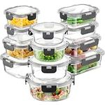 FineDine Food Storage Containers, Glass Kitchen Organizers and Storage 24PCS (12 Containers & 12 Airtight Lids), Pantry Organizers and Storage, BPA Free, Leak Proof - Grey