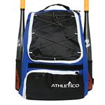 Athletico Baseball Bat Bag - Backpack for Baseball, T-Ball & Softball Equipment & Gear for Kids, Youth, and Adults | Holds Bat, Helmet, Glove, & Shoes | Separate Shoe Compartment, & Fence Hook (Blue)