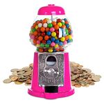 Gumball Machine for Kids 9" - Heavy Duty Metal with Glass - Christmas Holiday Gift Antique Style Bubble Gum Machine - Kids Coin Operated Toy Bank For USA Coins - Candy Dispenser - Playo (Pink)