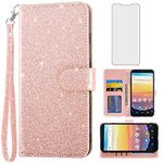 Asuwish Phone Case for Cricket Vision 3/Debut/AT&T Calypso 1 2 with Screen Protector and Glitter Wallet Cover Flip Card Holder Slot Stand Cell Accessories Wireless 4G LTE U318AA U319AA Women Men Pink