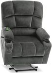 MCombo Dual Motor Power Lift Recliner Chair with Massage and Heat for Big Elderly People, Infinite Position, USB Ports, Cup Holders, Fabric R7688 (Grey, Large-Wide)