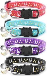 LAFAYI 4 PCS Breakaway Cat Collar with Bell Moons Stars,Kitten Collar and Adjustable with Pendant Glow,Cute Kitty Collar for Girl Boy Cats,Pet Gifts,Accessories(4 Colors)