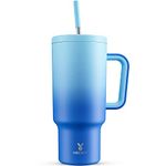 Meoky 1182ml Tumbler with Straw and Lid, 40oz Tumbler with Handle, Insulated Stainless Steel Travel Mug Water Bottle, 100% Leak-Proof, Cold for 34 Hours or Hot for 10 Hours (Sky)