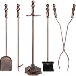 Best Choice Products Fireplace Tool Set 5pc Indoor Wrought Iron Outdoor Firepit Tool Set w/Poker, Tongs, Broom/Brush, Stand - Copper