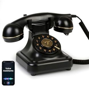 Bluetooth Retro Phone with Voice Assistant, Vintage Old Fashioned Telephone with Speakerphone & Volume Control, Wireless Rechargeable Telephone for Bedroom, Home & Office, Black