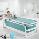 NUCARTURE Large Bathtubs for Adults 6 Feet Foldable bath tub for bathroom with Temperature Meter and bath pillow 148L×62W×52H CM Hot and ice spa bathtub for home Portable adult bathtubs (Blue)