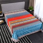 HNNSI Bohemian Exotic Striped Sheet, Brushed Cotton Boho Flat Sheet King Size