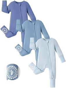PATPAT Baby Footies Boys Girls - Bamboo Viscose - 2 Way Zipper & Non-Slip Soles Romper Mitten - Footed & Footless Infant Clothes Unisex Jumpsuit 2 Pack Blue 6-9 Months