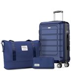 SHOWKOO Expandable Luggage Sets PC+ABS Durable Suitcase Double Spinner Wheels TSA Lock 3pcs Blue DB/TB/24in