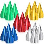 Sumind 100 Pieces Cone Party Hats Multicolor Birthday Party Hat Metallic Foil Neon Paper Hat With Elastic String