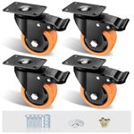 ASHGOOB 3" Caster Wheels Set of 4, Heavy Duty Casters with Brake, No Noise Locking Casters with Orange Polyurethane (PU) Wheels, Swivel Plate Castors Pack of 4