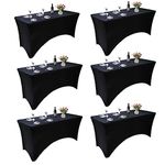 Yoquare 6 Pack Thick Black 6FT Streych Spandex Table Cover - for Rectagular Fitted Folding Tables-Wrinkle Resistant Fitted Table Cloth - for Parties,Banquet,Wedding and Festival