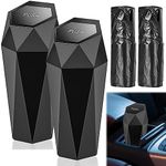 YOYIAG Mini Plastic Car Trash Can 2 Pieces Black Automotive Waste Storage with Lid Cup Holder Portable Plastic Car Trash Can Automotive Interior Accessories, Portable Garbage Can for Car, Van, Office