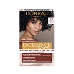 L’Oréal Paris Ammonia Free Permanent Hair Dye, 1U Universal Black, Complexion Flattering Reflects, Up to 100% Grey Coverage Hair Colour, All Hair Types, Excellence Crème Universal Nudes, 1 Application