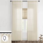 SHINELAND Sand Semi Sheer Linen Curtains 102 Inch Length 2 Panels Set for Living Room,Curtains with Clip Rings and Hooks