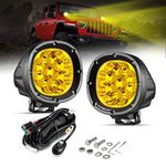 Auxbeam LED Amber Fog Lights 4Inch 90W Round LED Offroad Lights 9000LM Round Driving Light Bar Yellow Spot Light Pods Amber Off Road Lights Combo Beam for Trucks Jeep SUV ATV UTV