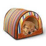 Barelove Dog Bed for Indoor Cat Small Pet Doggy, 2 in 1 Portable Soft Plush Pet Kitten lgloo House Cave Warm Cozy Cotton Puppy Rabbit Tent Beds with Removable Cushion & Anti-Slip Bottom (Stripe)