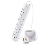 PARTH Surge Protected Extension Lead 5M Long Cable 6 Way Extension Cord Power Strip with Switches UK Sockets 6 Gang Extension Plugs with Surge Protection White