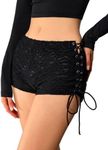 Milumia Women Lace Up Low Waisted Mini Shorts Grommet Knot Side Skinny Hot Shorts Black X-Large