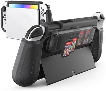 Switch OLED Case with Flip Game Storage, KIWIHOME Dockable Protective Case for Nintendo Switch OLED 2021 TPU Grip Portable Cover Accessories, Black