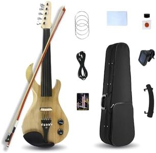 Yinfente 5 String Electric Violin 4/4 Full Size Solid Wood Beginner Violin Guitar Shape Ebony Parts With Case,Bow,Cleaning Cloth,Rosin