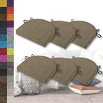 Kimgull U Shaped Chair Pads for Dining Chairs Set of 6, Non Slip Chair Cushions with Ties, Cover Removable Soft Foam Cushion for Kitchen Dining Living Room Cafe (Hemp Brown 16x16x15x2in)