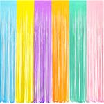 BRAVESHINE Metallic Foil Fringe Curtains Tinsel Backdrop - 3.2 x 8.2 ft Rainbow Photo Booth Streamer for Birthday Princess Ice Cream Unicorn Baby Shower Mermaid Donut Fiesta Pastel Party Decorations