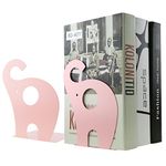 Cartoon Elephant Pattern Book Organizer Cute Metal Bookends for Kids School Library Desk Study Home Office Decoration Gift (Pink)