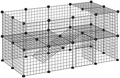 Pawhut Cage Parc enclos pour Animaux domestiques L 146 x l 73 x H 73 cm modulable 2 Niveaux 36 Panneaux Bords arrondis Fil métallique Noir
