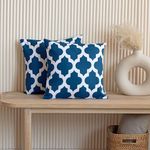 HOMEMONDE Cotton Cushion Cover 16 X 16 Inches - Hand Block Quatrefoil Pattern Sofa Pillow Covers, Blue, 250 TC