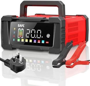 EAFC 20Amp 12V/24V Smart Car Battery Charger & Maintainer – Automatic Lead-Acid & LiFePO4 Battery Charger for Car, Motorcycle, Truck, Boat, Lawn Mower with LCD Display, Trickle Charge & Repair Mode