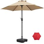 Yaheetech 2.3m Garden Parasol Umbrella Outdoor Market Table Umbrella Patio Tilting Parasol with 22L Water/Sand Fillable Umbrella Base - Tan