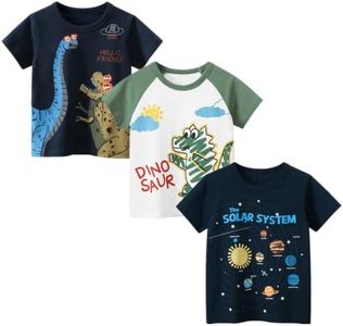 POZAMA Toddler Boys Girls3-Pack Crewneck Short Sleeve T-Shirts Kids Summer Cotton Dinosaur Casual Tee;Navy;4-5years