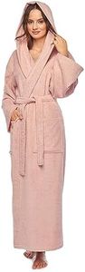 Arus Women's Bathrobe Calf or Extra Long 100% Cotton Terry Towelling (380 g/m²) Oeko-Tex® Certified with Hood, antique pink, Medium-Large