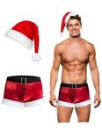 RSLOVE Christmas Briefs for Men Santa Outfit Costume Sexy Boxers 2PCS Xmas Shorts Underwear Panties with Hat Red S