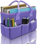 Organizer Storage Tote Bag for Art and Craft Supplies with Pockets, Purple Oxford Tote Bag for Artist, Kid, Teacher