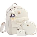 Bowknot Mini Leather Backpacks 3-PCS Cute Small Backpacks Purse for Women Girls, Beige, 9.8''x5.5''x11.8'', Traveling