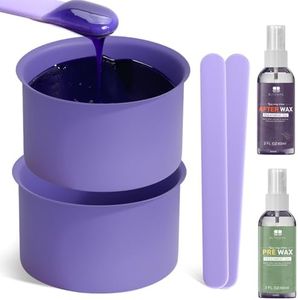 BLITZWAX 2 Silicone Wax Pot Liners for Hair Removal Purple Wax Warmer Bowls and Wax Sticks Kit for Women Men Body Waxing, Reusable Waxing Accessories Compatible with 16 oz Waxing Kit - Easy to Clean