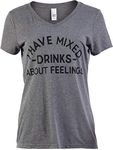 I Have Mixed Drinks About Feelings | Funny Brunch Wine Girly V-Neck T-Shirt for Women-(Vneck,XL)