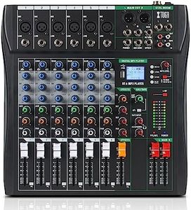 XTUGA 6 Channel Audio Mixer for Computer Recording Sound Control, Sound Mixer Built-in Digital Effect Music Mixer with 48V Phantom Power, CT60