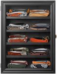 ZAYALI Pocket Knife Display Case for Wall, Pocket Knife Stand for Collections with Uv Protection Acrylic Lockable, 5 Rows Military Folding Knife Stand with Removable 2 Grooves Shelves Black