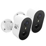 AOSU 2PACK Security Cameras Wireless Outdoor, 2K Battery Powered Camera Surveillance Exterieur Sans Fil with Spotlight & Siren, 2 Way Audio, PIR Human Detection, No Monthly Fee, 2.4Ghz Wi-Fi Only