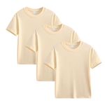 3 Pack Girls Shirts Soft Cotton Basic Tees Girls T Shirts Short Sleeve Shirt Kids Crewneck Summer Tops T-Shirts 4-Beige 11 Years