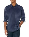 Amazon Essentials Men's Regular-Fit Long-Sleeve Casual Poplin Shirt, Navy Windowpane, XL