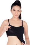 PLUMBURY Women's Cotton Padded Camisole Adjustable Spaghetti Strap Tank Top with Built-in Shelf Bra, Black, Size L