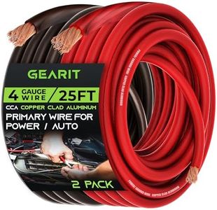 GearIT, 4 Gauge Wire, for Automotive Power/Ground, Battery Cable, Car Audio, RV, Amp, CCA Wire, Wire, Automotive Wire, Battery Cables, Amp Wiring Kit, (25 feet Each- Black/Red Translucent)