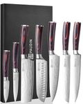 PAUDIN Knife Set, 7-Piece Kitchen Knives Set with High Carbon Stainless Steel, Professional Japanese Knife Set with Pakkawood Handle, Kitchen Knives with Gift Box